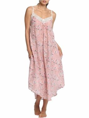 NWT Papinelle Women’s Lou Lou Cotton & Silk Nightgown V-Neck in Floral Pink S